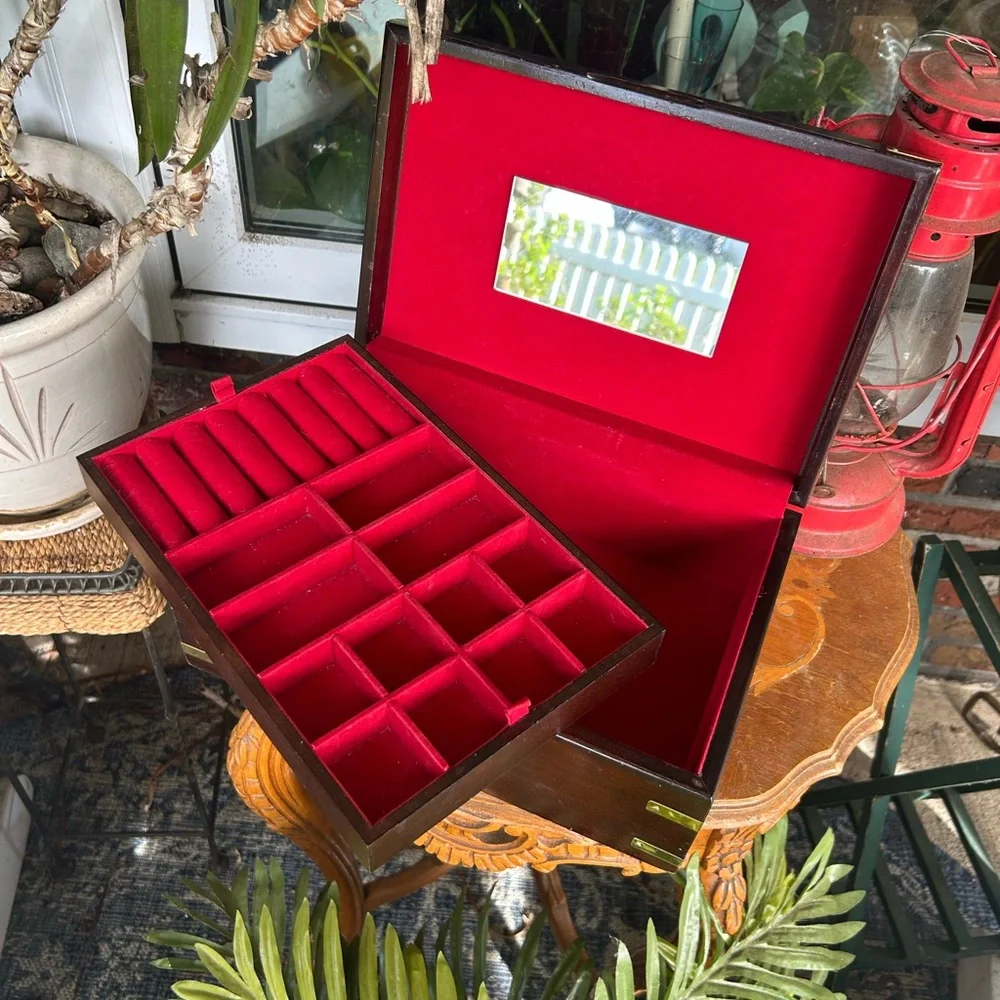 Vintage Wooden Jewelry Box with Brass Accents